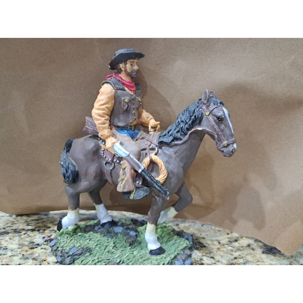 Western Desert Cowboy On Saddleback Riding Brown Stallion Horse Figurine - Picture 2 of 9